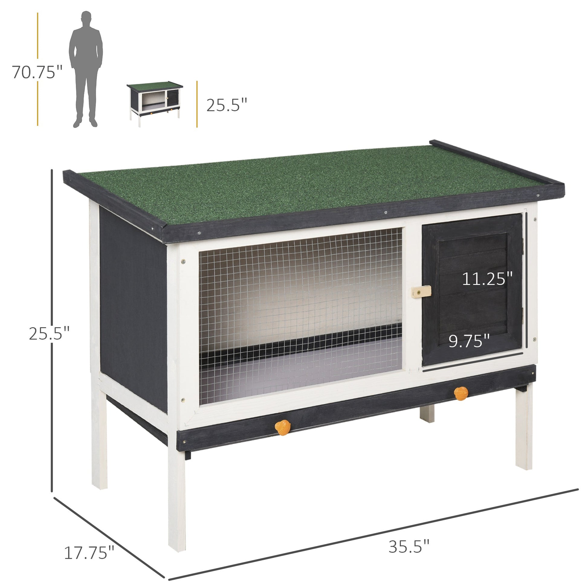 KFX-2227133 Wooden Rabbit Hutch with Removable Tray and Openable Roof for Small Pets
