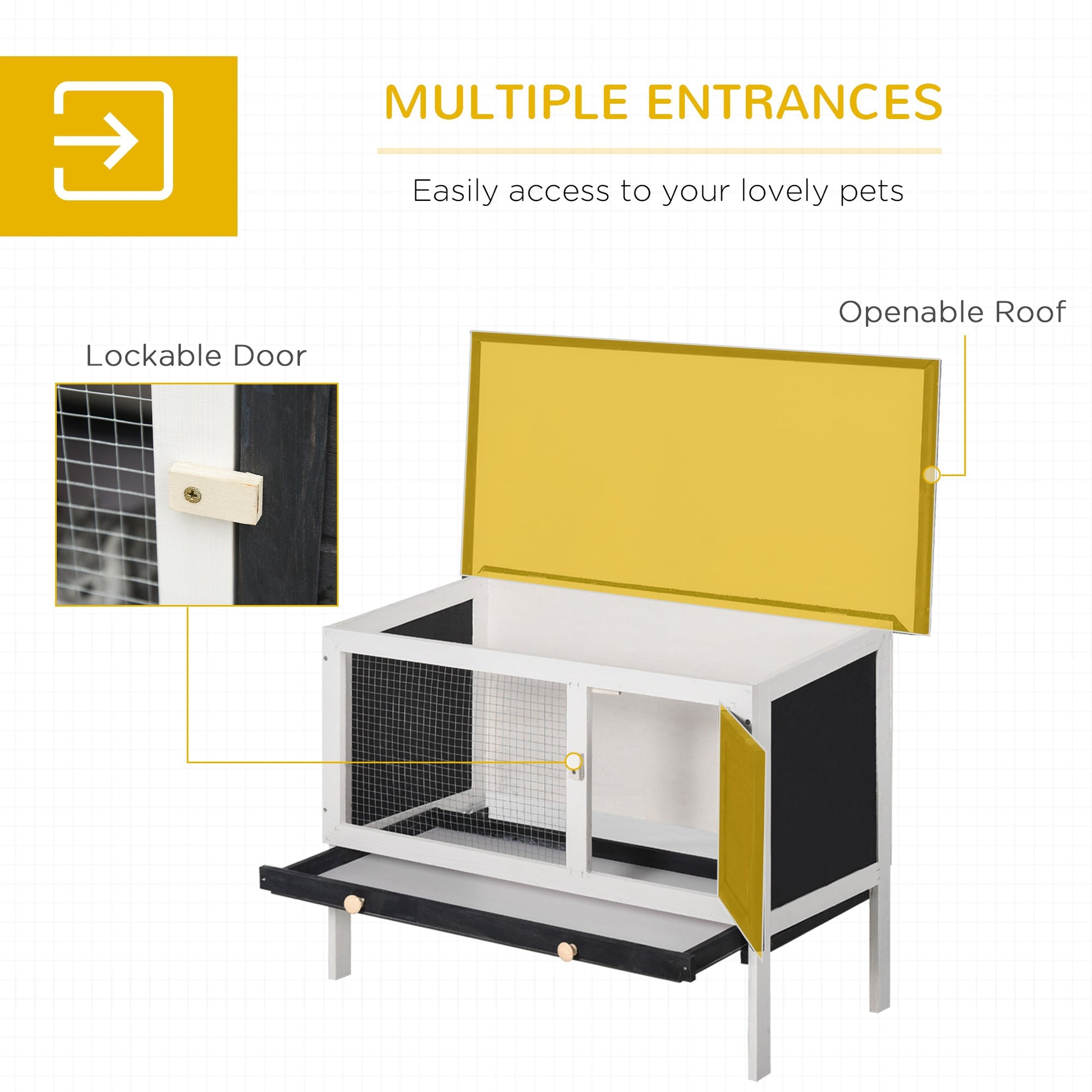KFX-2227133 Wooden Rabbit Hutch with Removable Tray and Openable Roof for Small Pets