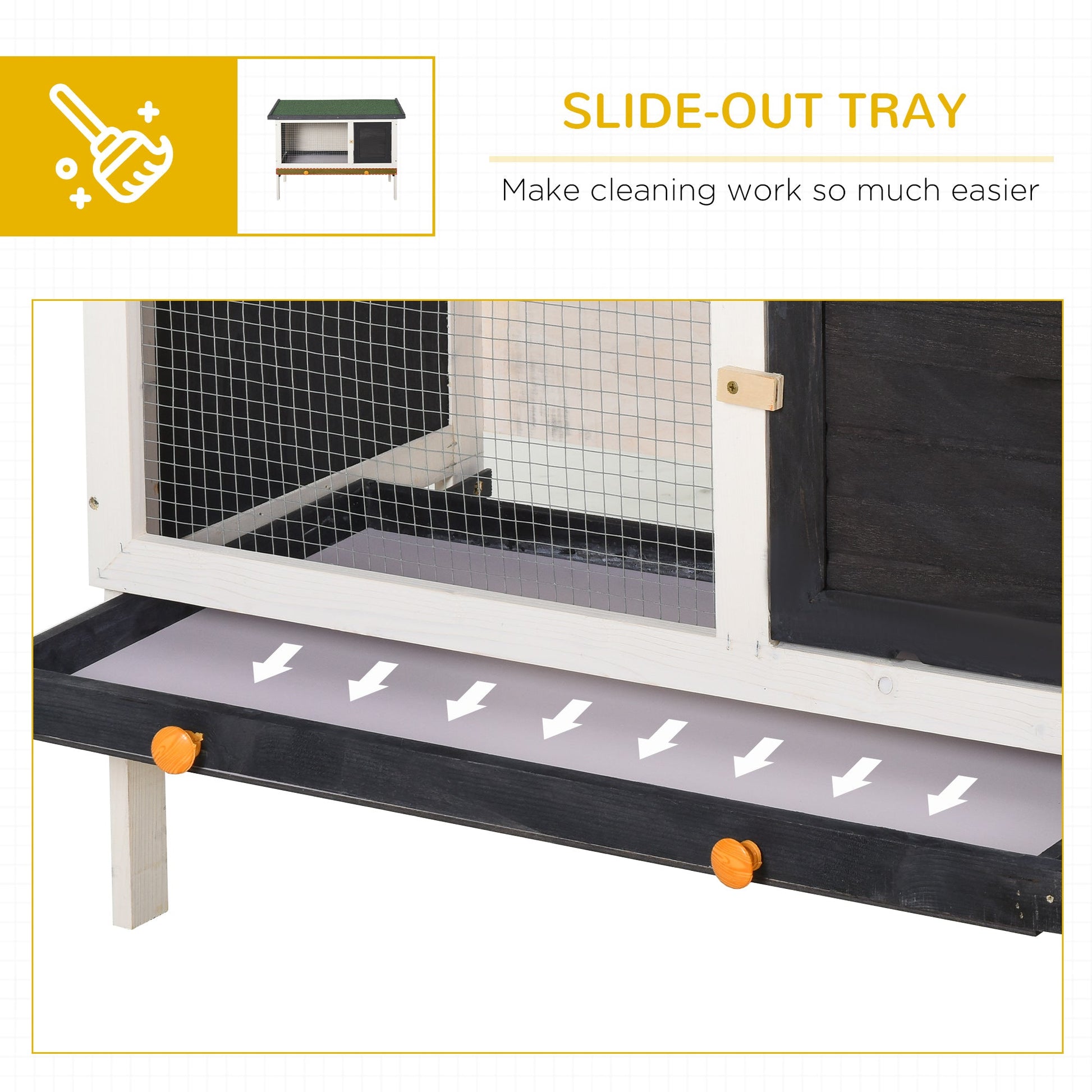 KFX-2227133 Wooden Rabbit Hutch with Removable Tray and Openable Roof for Small Pets
