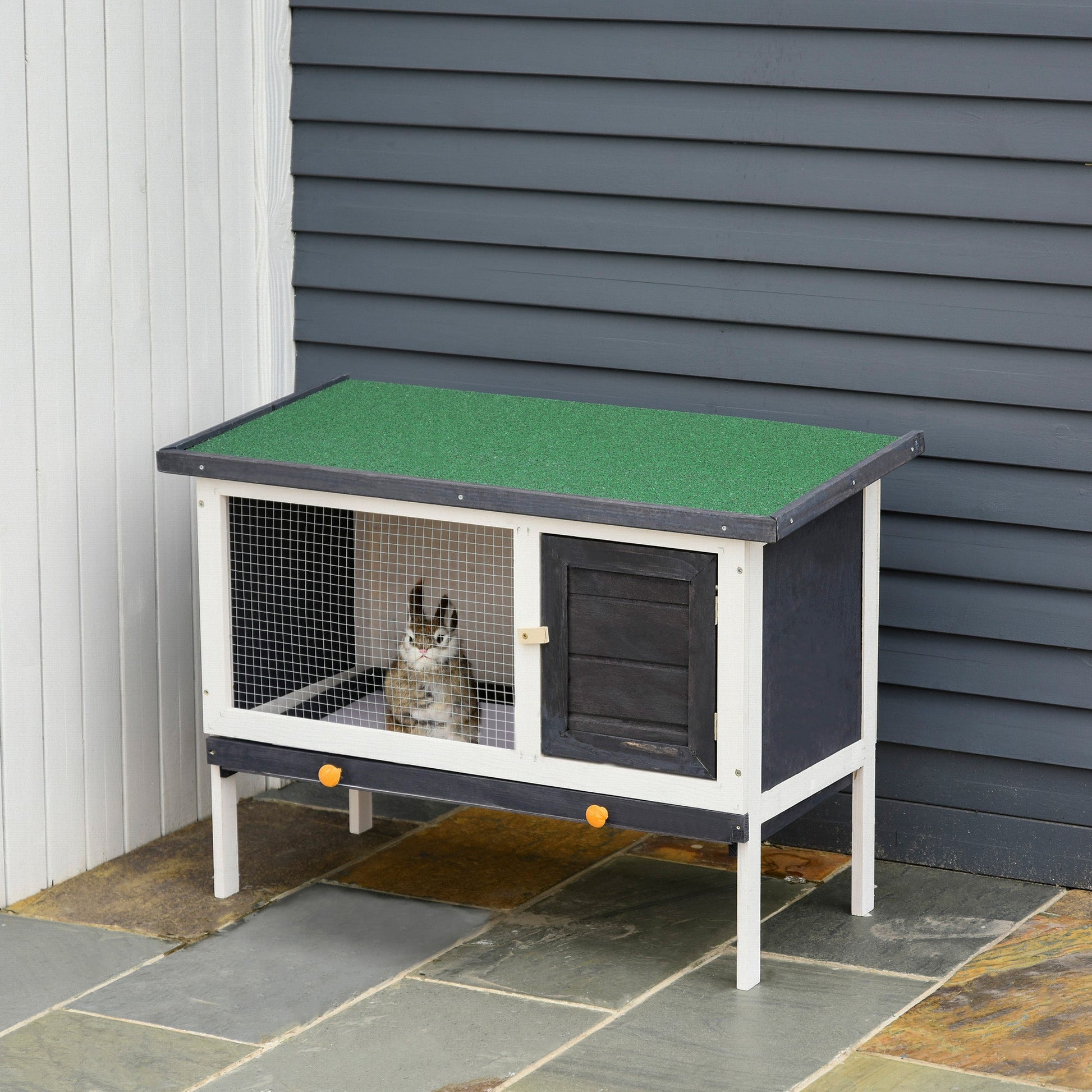 KFX-2227133 Wooden Rabbit Hutch with Removable Tray and Openable Roof for Small Pets