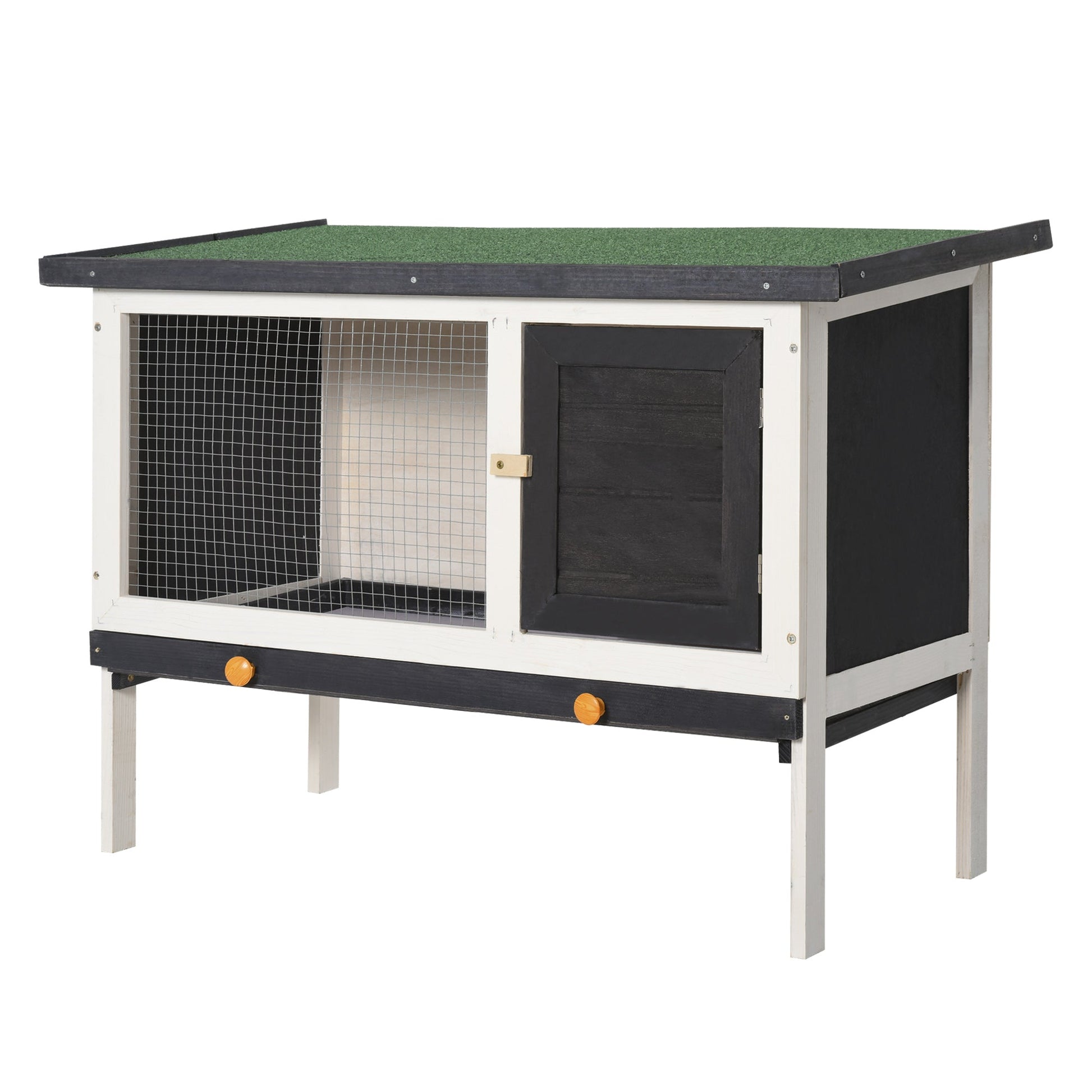 KFX-2227133 Wooden Rabbit Hutch with Removable Tray and Openable Roof for Small Pets