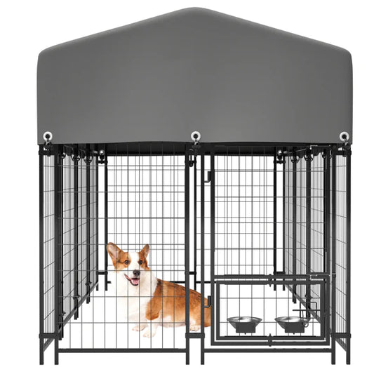 KFX-2228925 Heavy Duty Outdoor Dog Kennel with Roof, Welded Wire Enclosure, UV-Resistant Cover, Locking System for Medium/Large Dogs