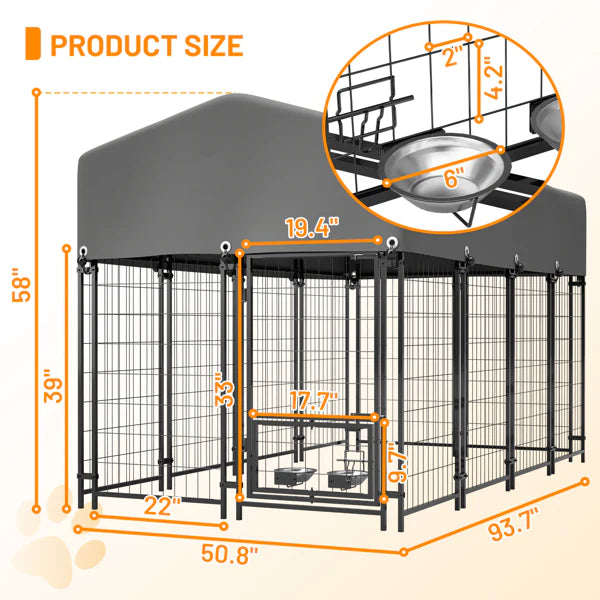 KFX-2228925 Heavy Duty Outdoor Dog Kennel with Roof, Welded Wire Enclosure, UV-Resistant Cover, Locking System for Medium/Large Dogs