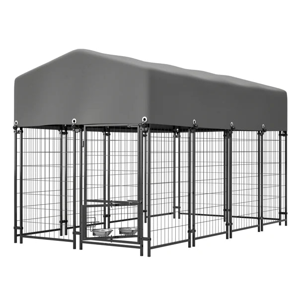 KFX-2228925 Heavy Duty Outdoor Dog Kennel with Roof, Welded Wire Enclosure, UV-Resistant Cover, Locking System for Medium/Large Dogs