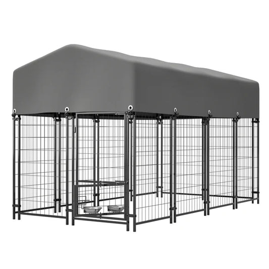 KFX-2228925 Heavy Duty Outdoor Dog Kennel with Roof, Welded Wire Enclosure, UV-Resistant Cover, Locking System for Medium/Large Dogs