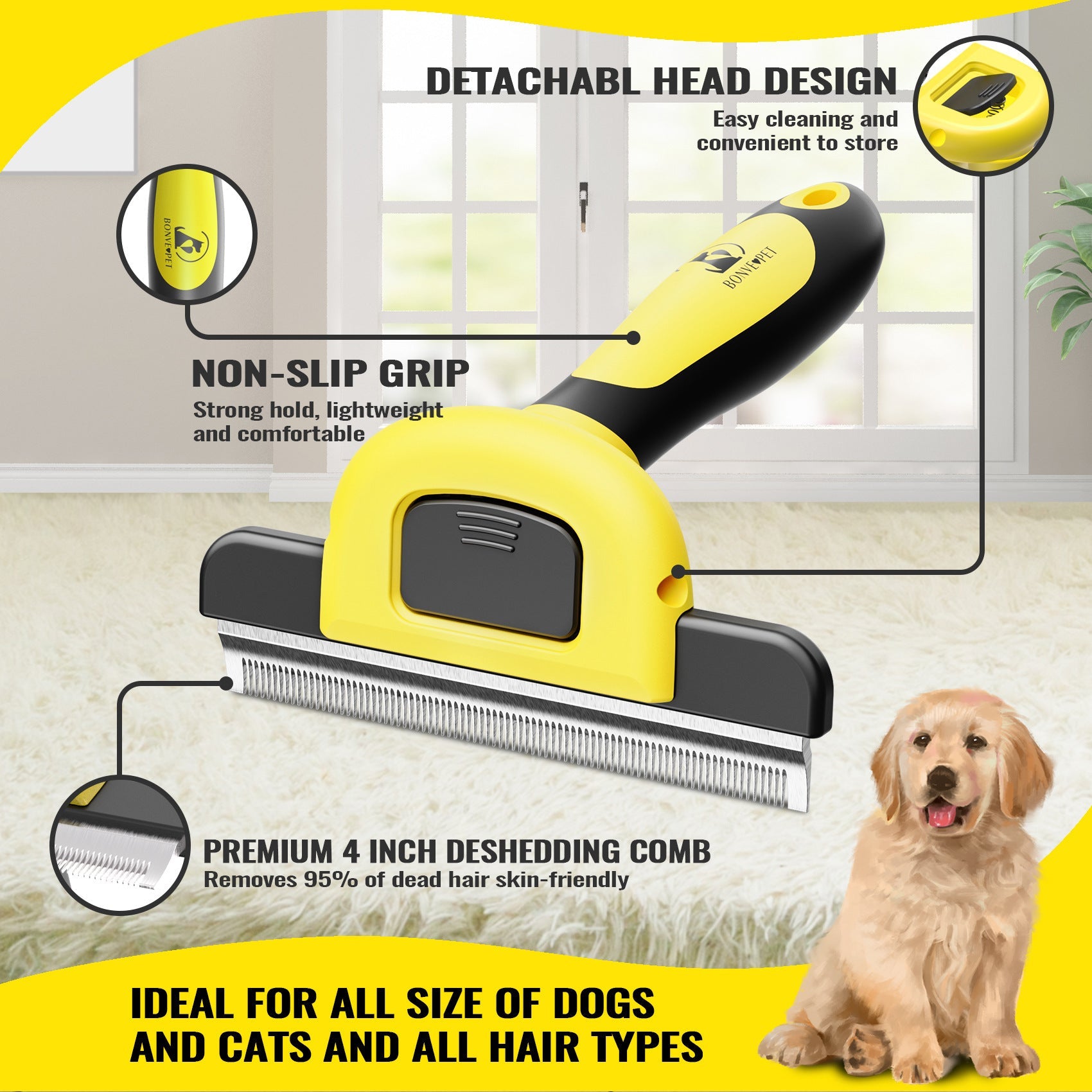 KFX-2229053 Pet Hair Removal Knot Untying Comb for Dogs - Plastic & Stainless Steel Tool