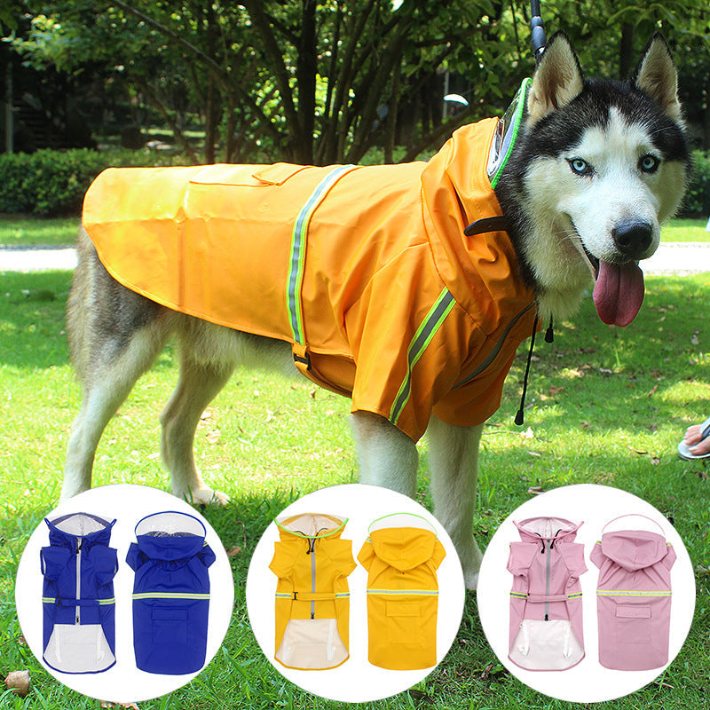 KFX-2229821 Hooded Windproof and Reflective Raincoat for Pets - Casual Style in Yellow, Blue, Pink, and Orange