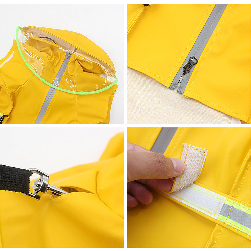 KFX-2229821 Hooded Windproof and Reflective Raincoat for Pets - Casual Style in Yellow, Blue, Pink, and Orange