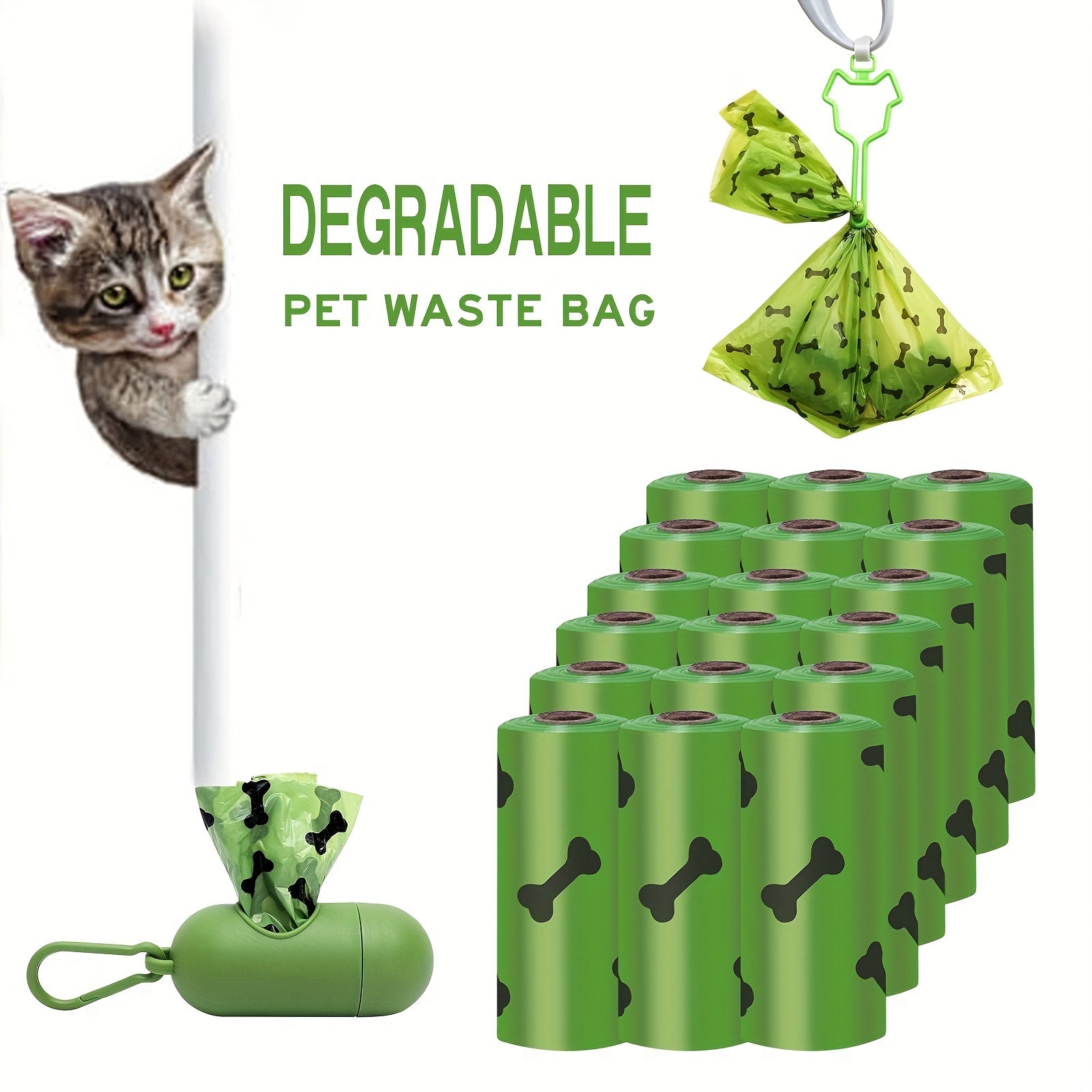 KFX-2230717 Biodegradable Dog Waste Bags with Dispenser - Thick and Leak-Proof Poop Bags for Pet Clean-Up, 15 Count Per Roll