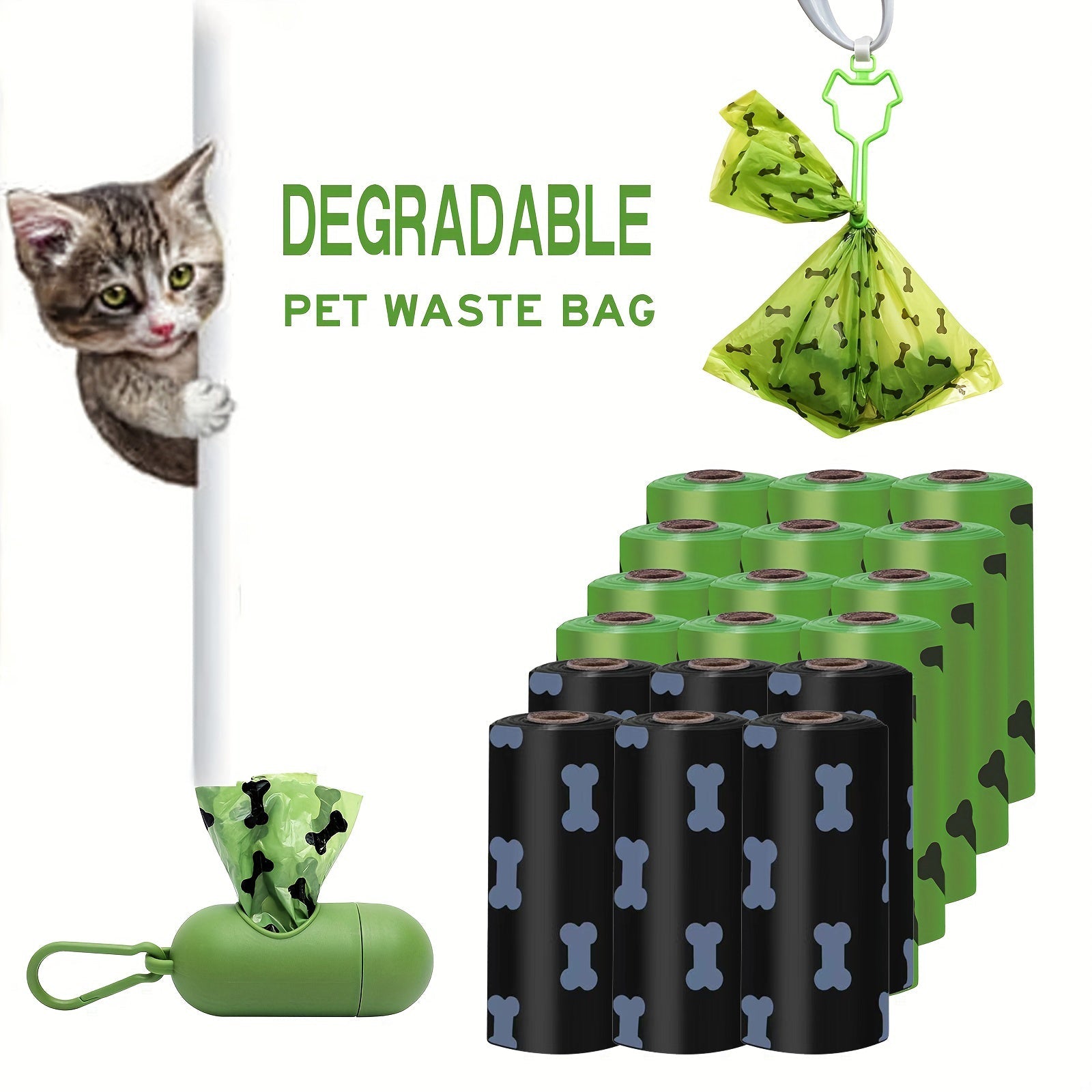 KFX-2230717 Biodegradable Dog Waste Bags with Dispenser - Thick and Leak-Proof Poop Bags for Pet Clean-Up, 15 Count Per Roll