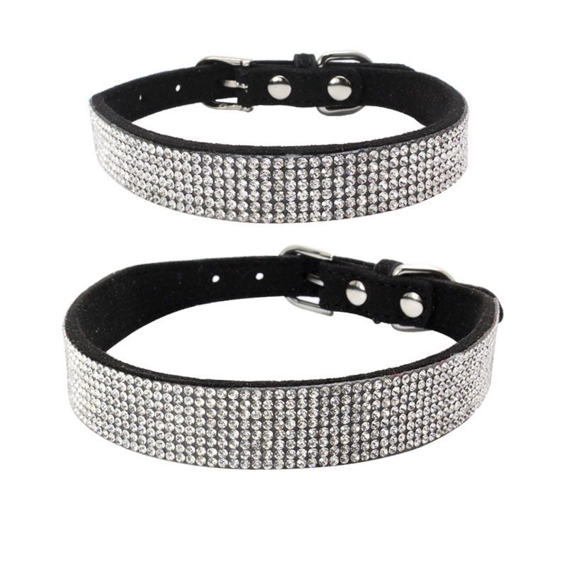 KFX-2231229 Rhinestone Studded Microfiber Dog Collar - Adjustable & Durable Pet Accessory