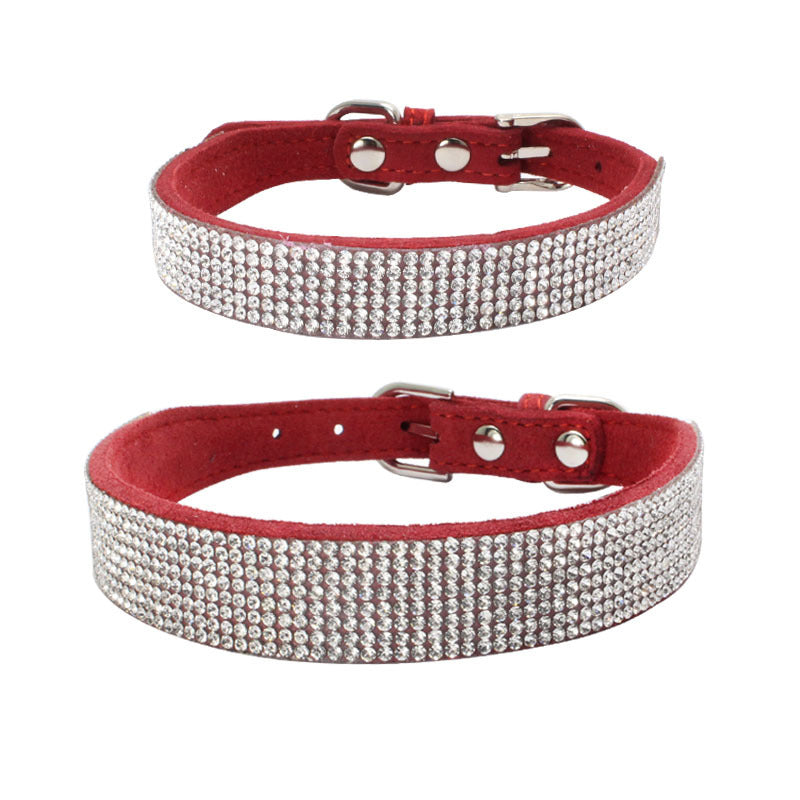 KFX-2231229 Rhinestone Studded Microfiber Dog Collar - Adjustable & Durable Pet Accessory