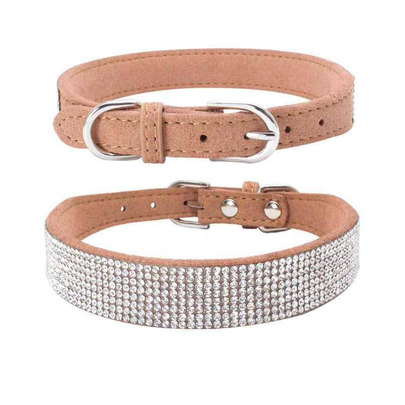 KFX-2231229 Rhinestone Studded Microfiber Dog Collar - Adjustable & Durable Pet Accessory