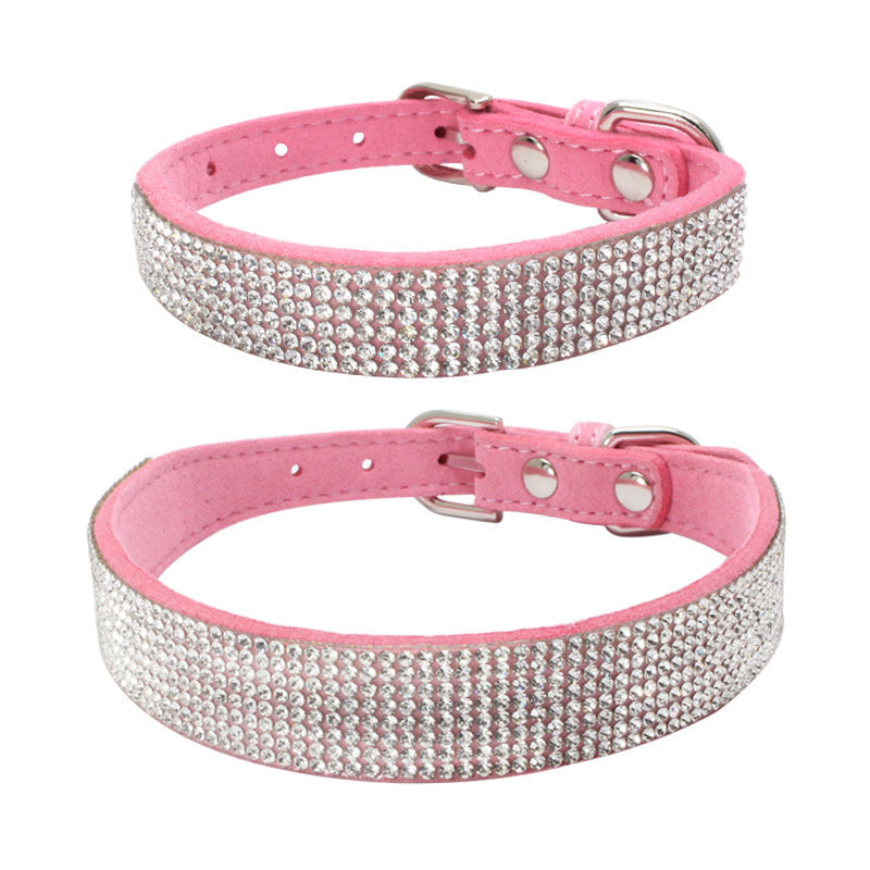 KFX-2231229 Rhinestone Studded Microfiber Dog Collar - Adjustable & Durable Pet Accessory