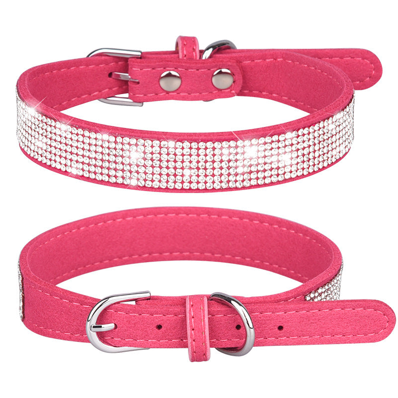 KFX-2231229 Rhinestone Studded Microfiber Dog Collar - Adjustable & Durable Pet Accessory