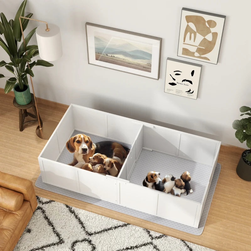 KFX-2234685 Whelping Box for Large Dogs with Waterproof Pad and Adjustable Entrance Door