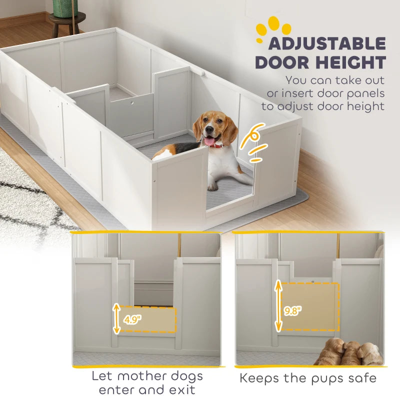 KFX-2234685 Whelping Box for Large Dogs with Waterproof Pad and Adjustable Entrance Door