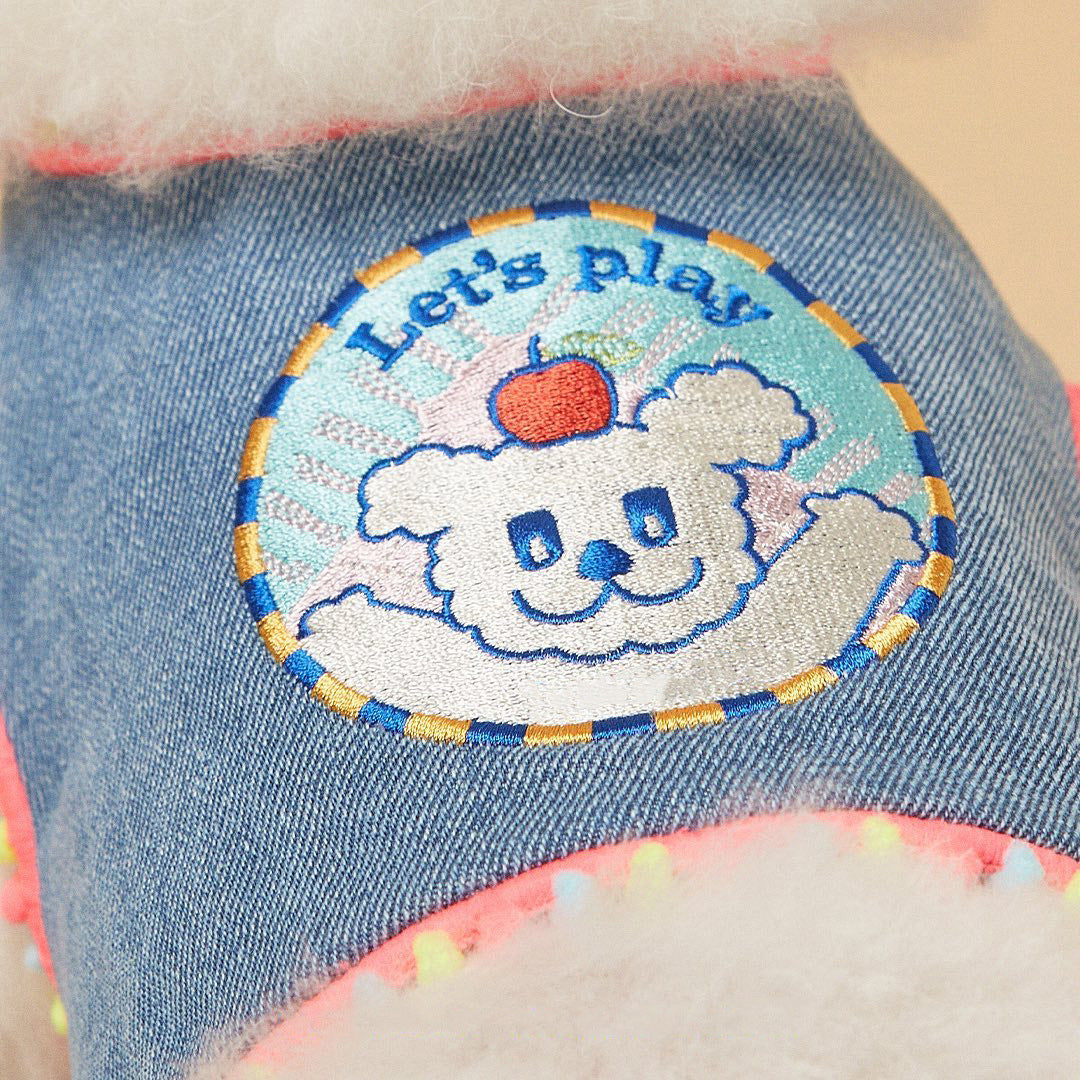 KFX-2239549 Korean Style Dark Denim Chest Strap with Puppy Embroidery for All Seasons