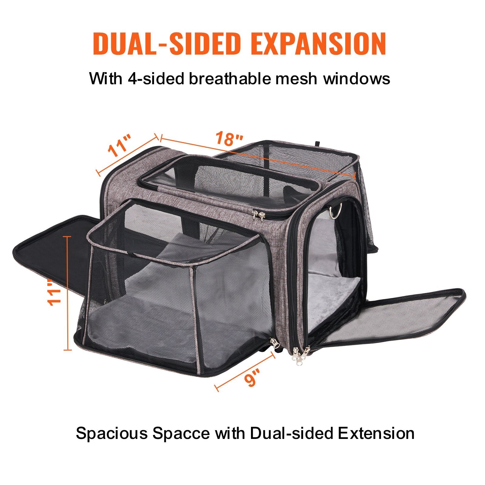 KFX-2241213 Rolling Pet Carrier with Wheels, Airline Approved, Comfortable Design, for Pets Under 25 lbs, Includes Folding Bowl, Grey