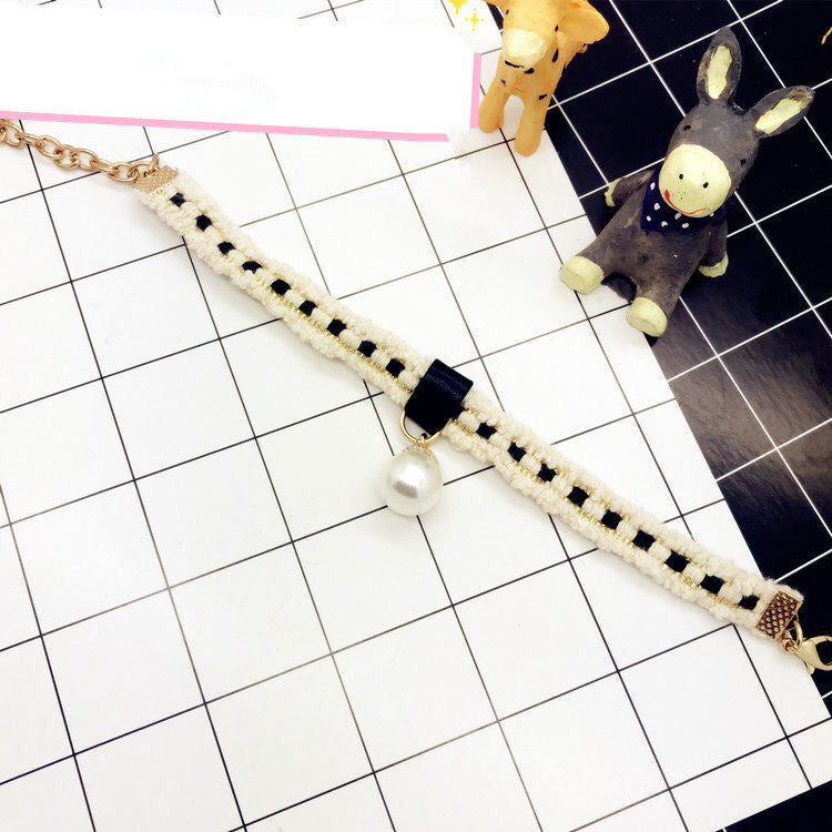 KFX-2246717 Fragrant Pearl Single Rope Dog Necklace - Cute Design in Black and Milky White, Multiple Sizes Available