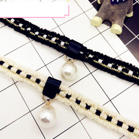 KFX-2246717 Fragrant Pearl Single Rope Dog Necklace - Cute Design in Black and Milky White, Multiple Sizes Available