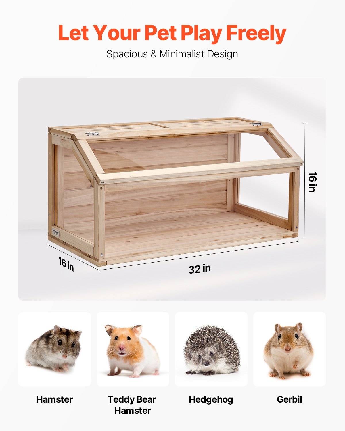 KFX-2248381 Wooden Hamster Cage Habitat with Clear Acrylic Panels for Small Animals