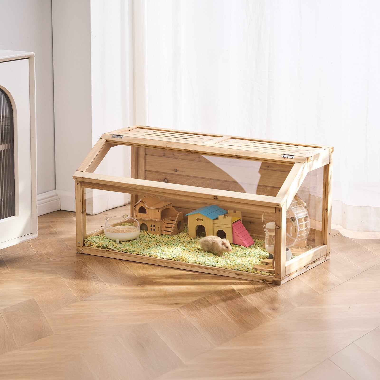 KFX-2248381 Wooden Hamster Cage Habitat with Clear Acrylic Panels for Small Animals