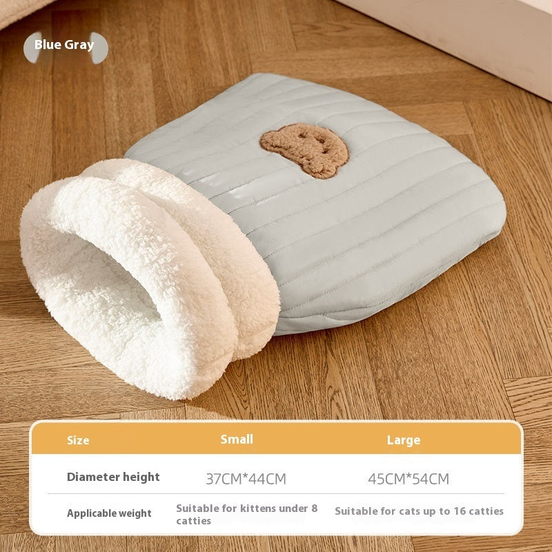 KFX-2248765 Cozy Cat Sleeping Bag with Bear Pattern - Soft Fleece & Supportive Cotton Fiber, 3D Entrance, and Machine Washable
