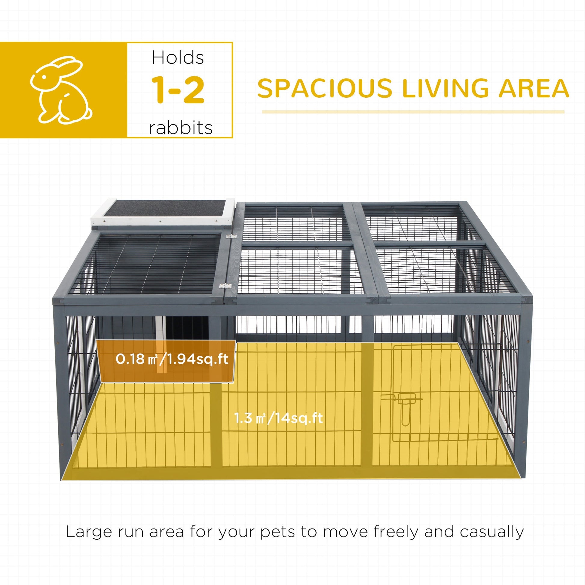 KFX-2254141 Waterproof Gray Rabbit Hutch for Small Animals with Enclosed House and Run Area