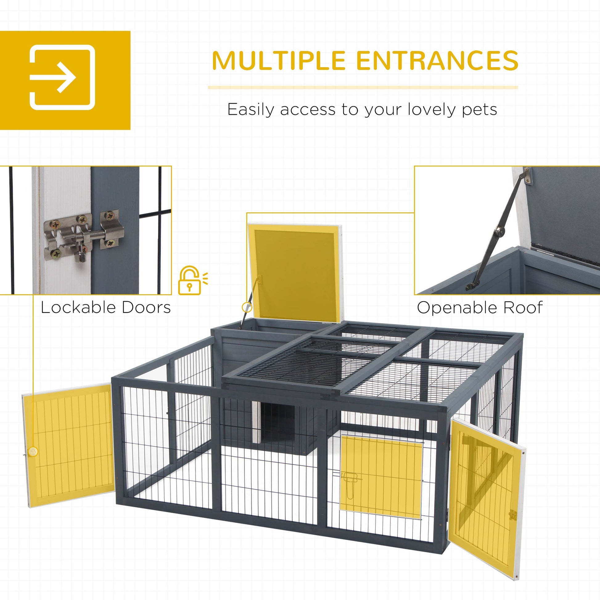 KFX-2254141 Waterproof Gray Rabbit Hutch for Small Animals with Enclosed House and Run Area