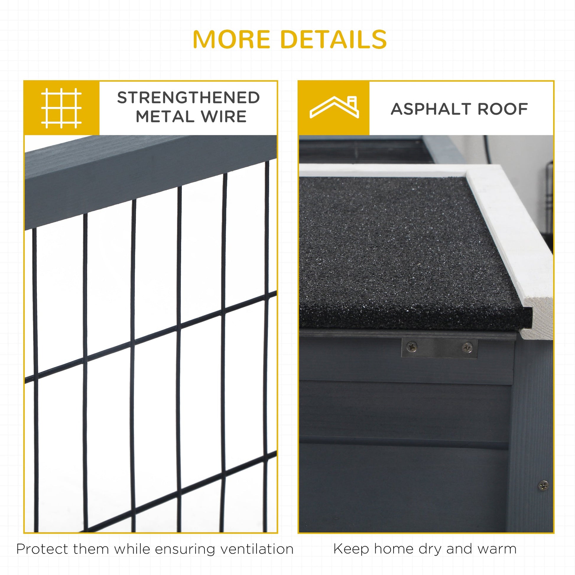 KFX-2254141 Waterproof Gray Rabbit Hutch for Small Animals with Enclosed House and Run Area