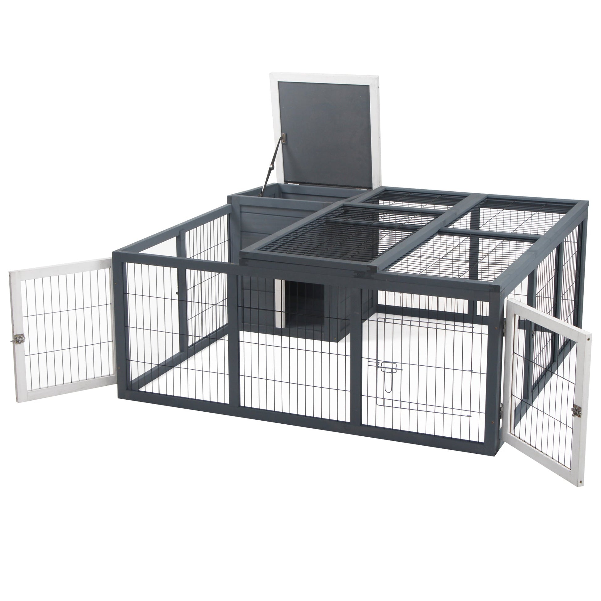 KFX-2254141 Waterproof Gray Rabbit Hutch for Small Animals with Enclosed House and Run Area