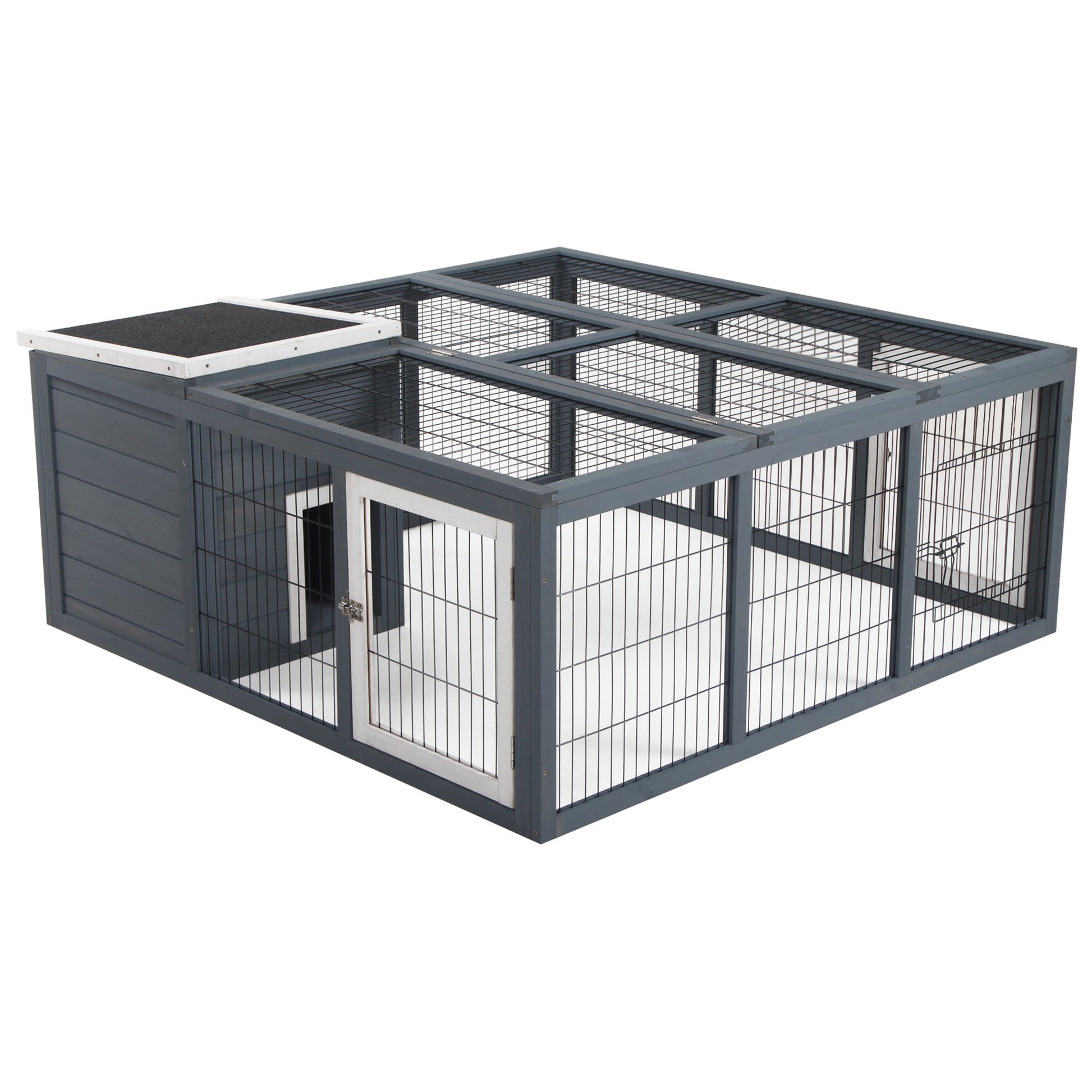 KFX-2254141 Waterproof Gray Rabbit Hutch for Small Animals with Enclosed House and Run Area