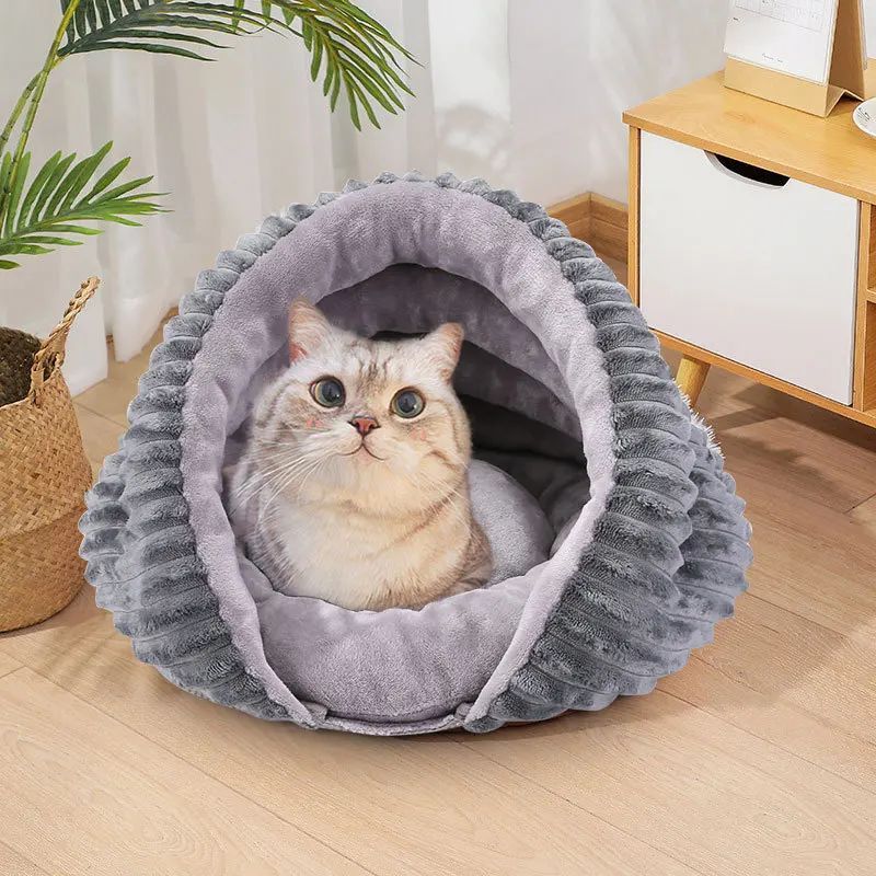 KFX-2254525 Cozy Four-Season Cat Nest Bed - Foldable, Washable Velvet Sleeping Bag for Pets