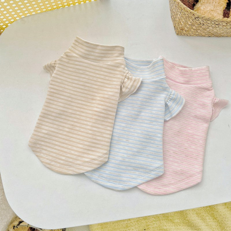 KFX-2255037 Striped Turtleneck Flounced Sleeve Pet Shirt in Blue, Pink, and Coffee
