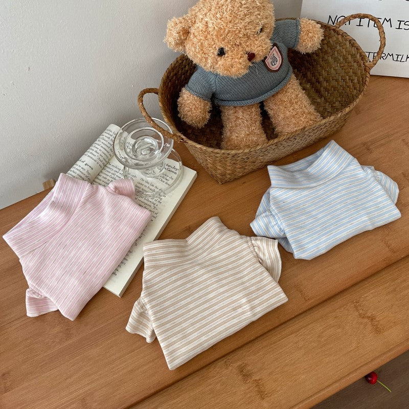 KFX-2255037 Striped Turtleneck Flounced Sleeve Pet Shirt in Blue, Pink, and Coffee