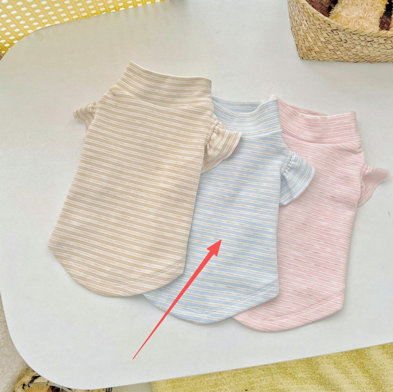 KFX-2255037 Striped Turtleneck Flounced Sleeve Pet Shirt in Blue, Pink, and Coffee