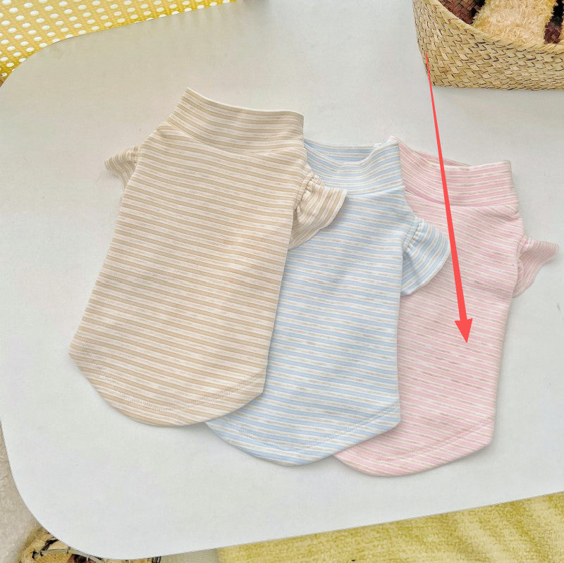 KFX-2255037 Striped Turtleneck Flounced Sleeve Pet Shirt in Blue, Pink, and Coffee