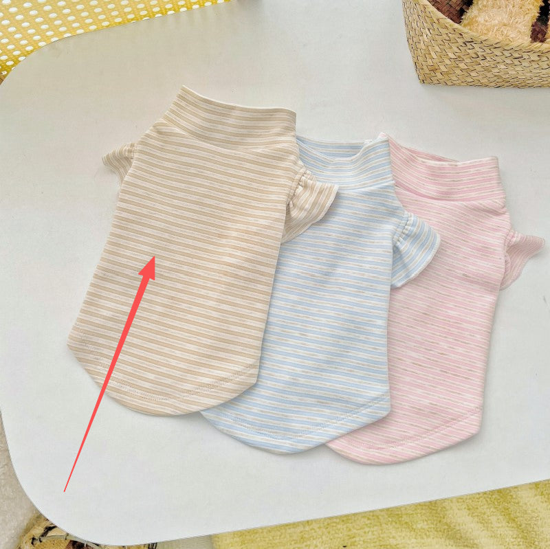 KFX-2255037 Striped Turtleneck Flounced Sleeve Pet Shirt in Blue, Pink, and Coffee