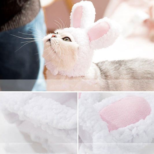 KFX-2255293 Warm Rabbit Ears Pet Hat for Dogs and Cats - Adjustable Cosplay Costume for Winter Parties