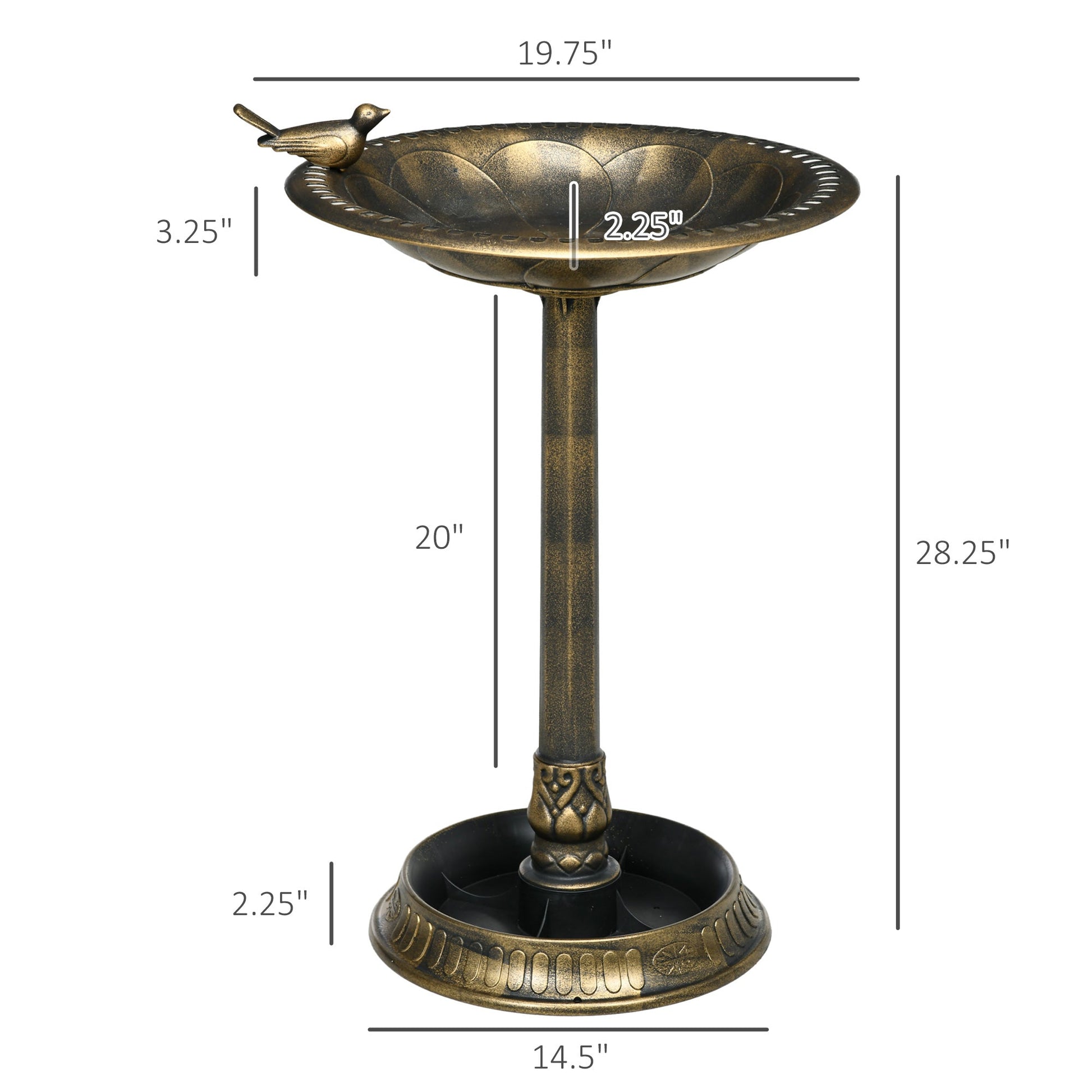 KFX-2258109 Antique Bronze Two-Basin Bird Bath with Planter and Charming Bird Statues