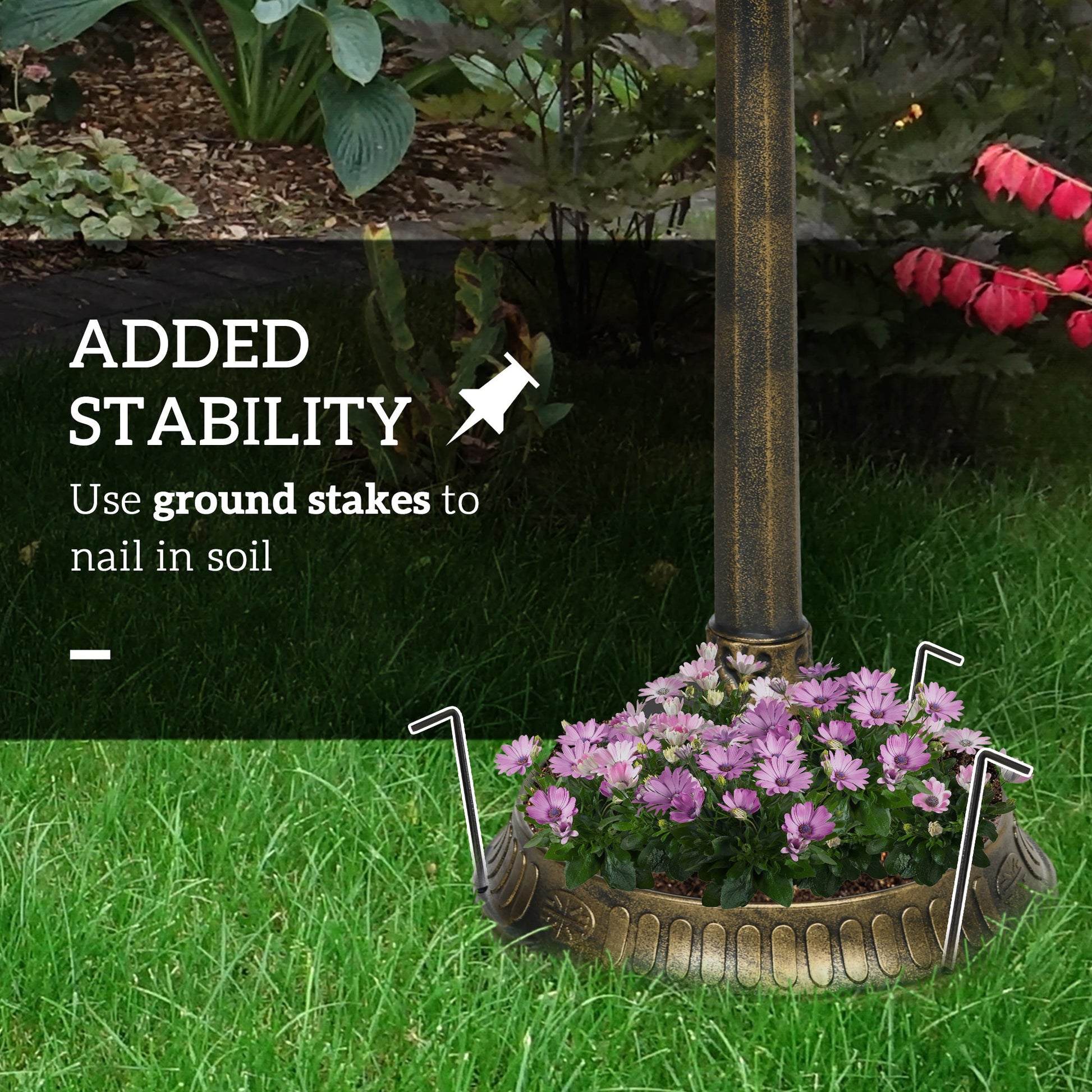 KFX-2258109 Antique Bronze Two-Basin Bird Bath with Planter and Charming Bird Statues