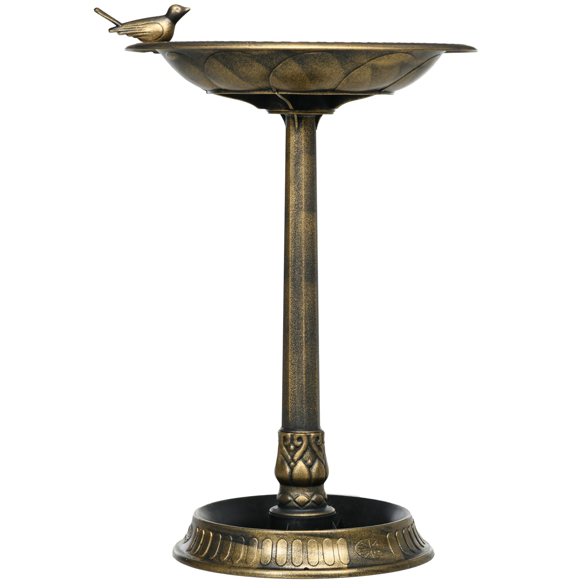 KFX-2258109 Antique Bronze Two-Basin Bird Bath with Planter and Charming Bird Statues