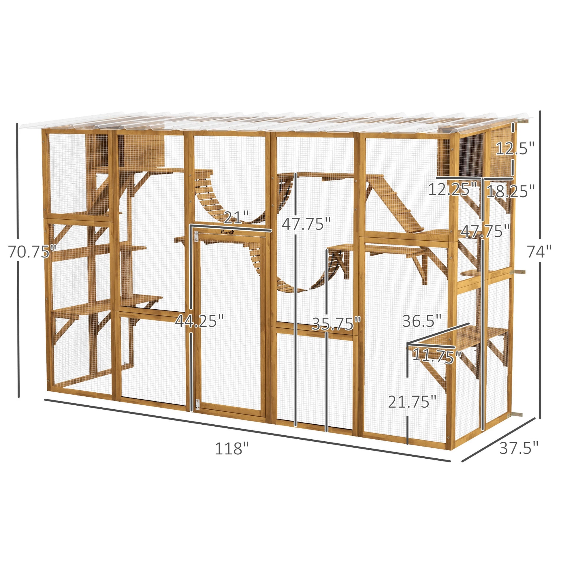 KFX-2260285 Outdoor Cat Window Box Enclosure with Shelves and Bridges for Multiple Cats - Yellow
