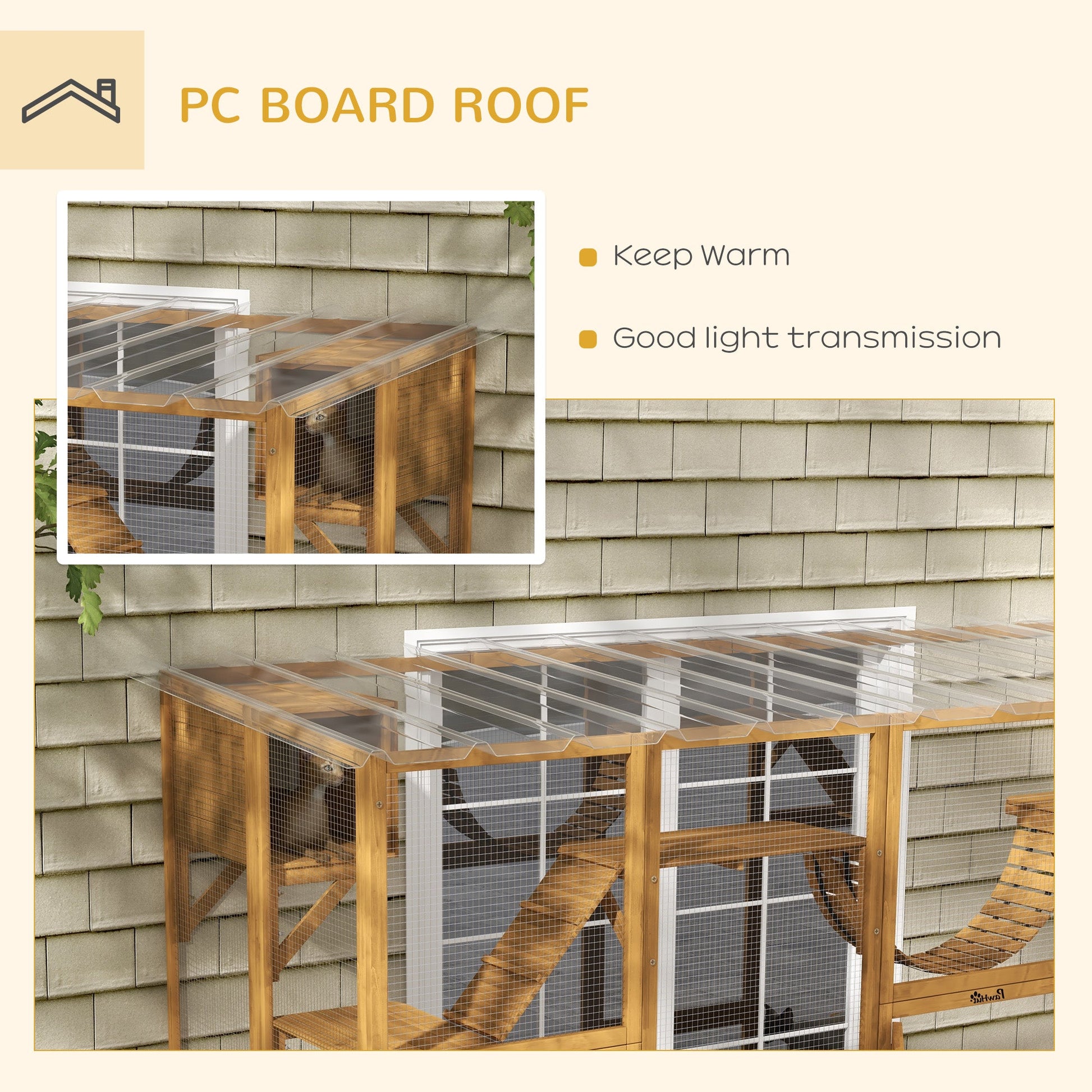 KFX-2260285 Outdoor Cat Window Box Enclosure with Shelves and Bridges for Multiple Cats - Yellow