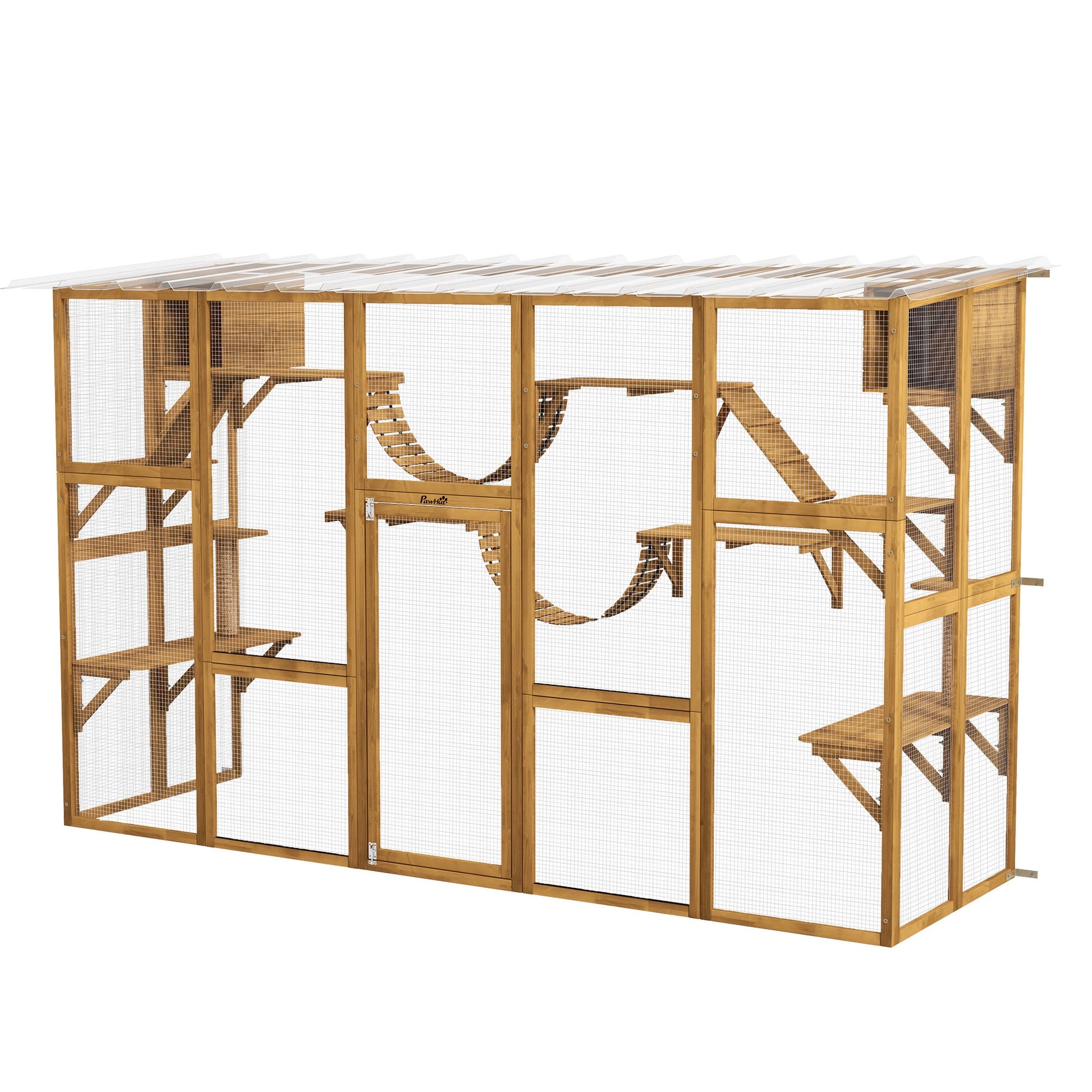 KFX-2260285 Outdoor Cat Window Box Enclosure with Shelves and Bridges for Multiple Cats - Yellow