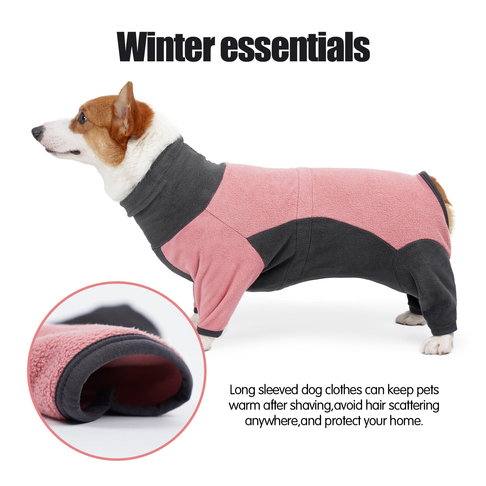 KFX-2260413 Warm Fleece Dog Coat for Winter – Cold-Proof Pet Apparel in Pink and Blue-Gray, Multiple Sizes Available