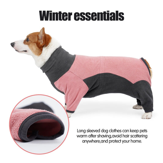 KFX-2260413 Warm Fleece Dog Coat for Winter – Cold-Proof Pet Apparel in Pink and Blue-Gray, Multiple Sizes Available