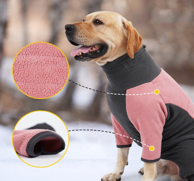 KFX-2260413 Warm Fleece Dog Coat for Winter – Cold-Proof Pet Apparel in Pink and Blue-Gray, Multiple Sizes Available