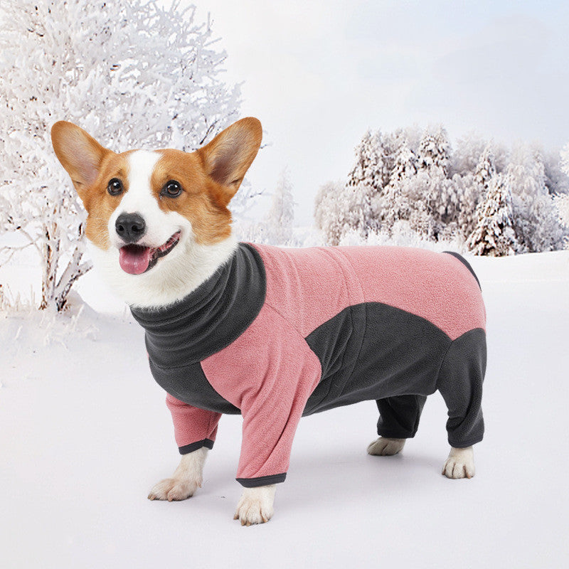 KFX-2260413 Warm Fleece Dog Coat for Winter – Cold-Proof Pet Apparel in Pink and Blue-Gray, Multiple Sizes Available